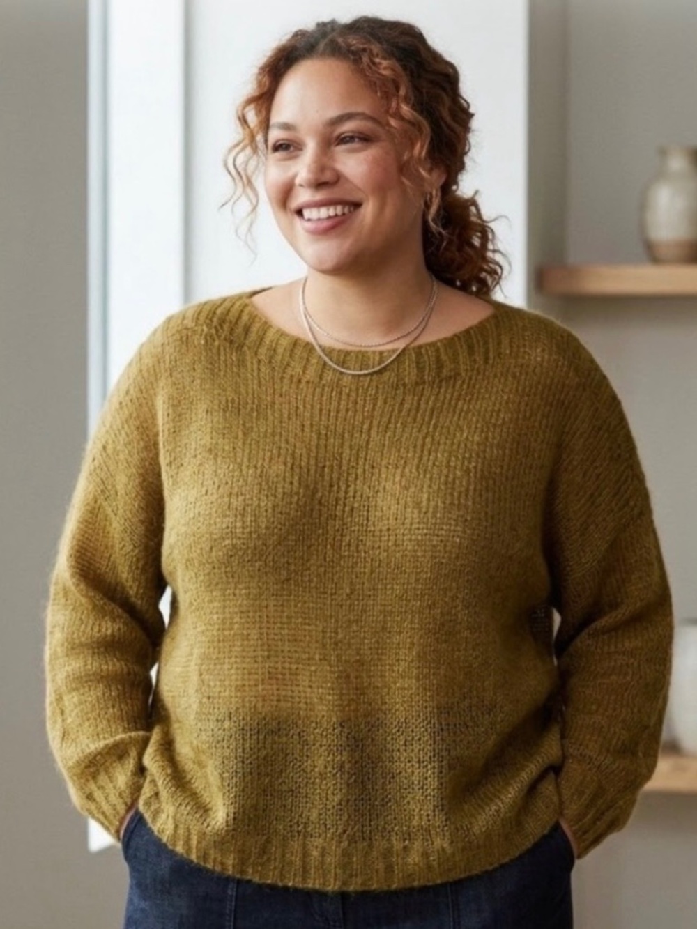 Eileen FIsher Mohair Blend Olive Sweater EUC 3X Retail $325